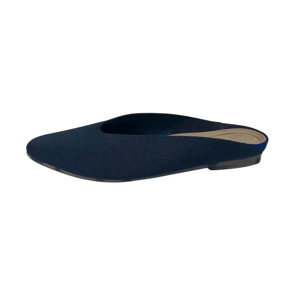 Rothys The Point Shoe Womens 7.5 Navy Knit Pointed Toe Mule Flats Washable Chic